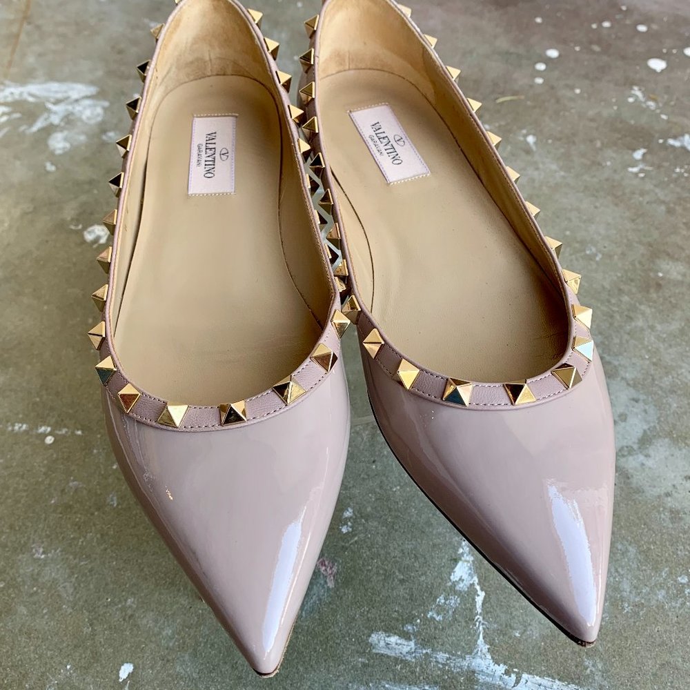 Valentino Rockstud Nude Patent Ballet Flats